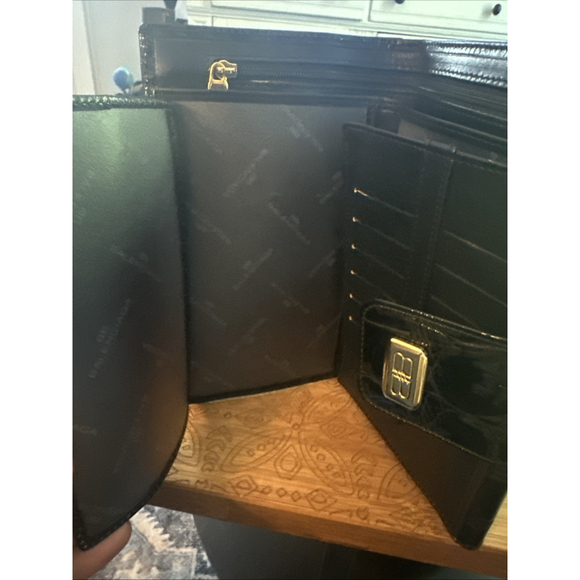 Vintage Balenciaga 1980s Signature Croc Embossed Black Leather Wallet Clutch Lg - Picture 7 of 16